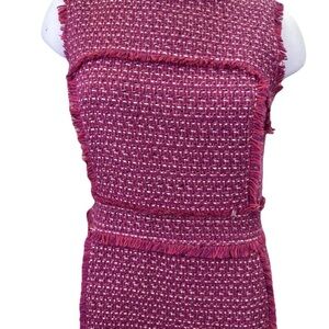 Sleeveless Pink Tweed Dress with Fringe Detail